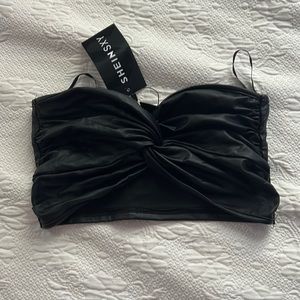Faux leather bandeau top